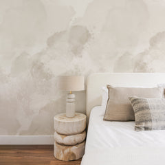 Beige limewash-textured wall mural with mottled plaster-look pattern