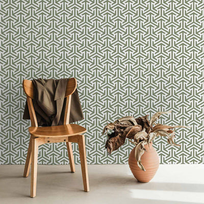Retro design geometric wallpaper in Olive color