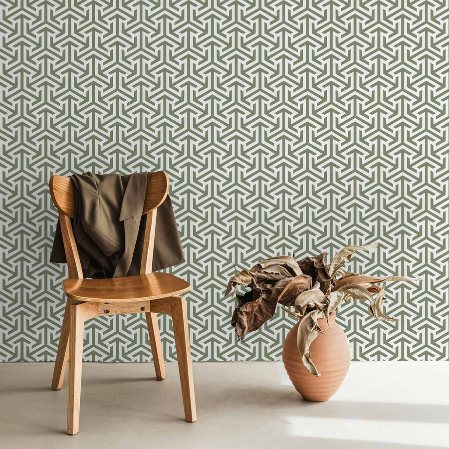modern green geometric wallpaper for retro interior
