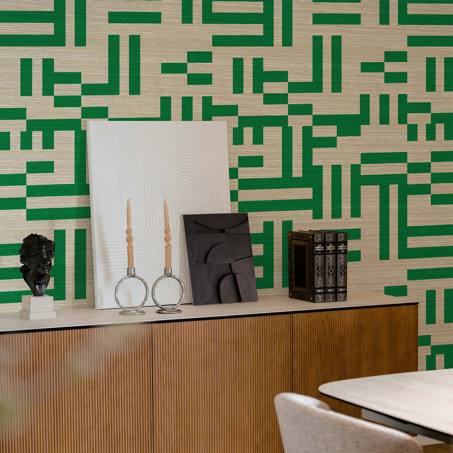 Green Maze Grasscloth Wallpaper