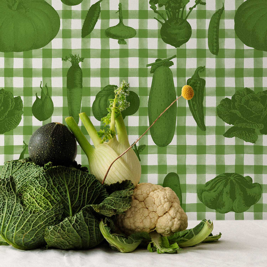 Cabbage Green Vintage Farmhouse Plaid Wallpaper