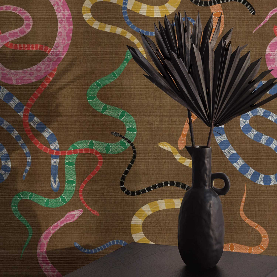 Colorful Snake In The Grass Grasscloth Wallpaper