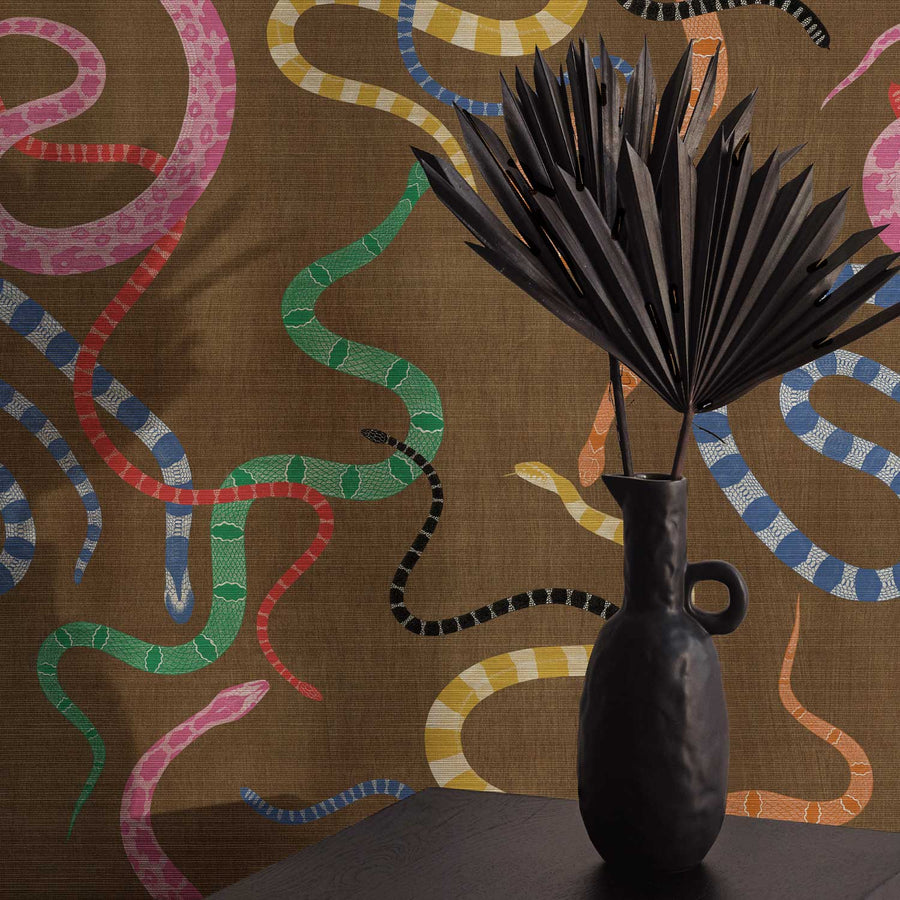 Colorful Snake In The Grass Grasscloth Wallpaper
