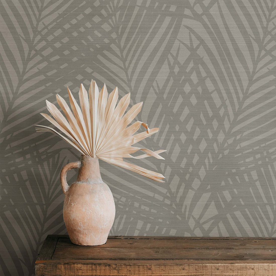 Elegant Neutral Palms Grasscloth Wallpaper