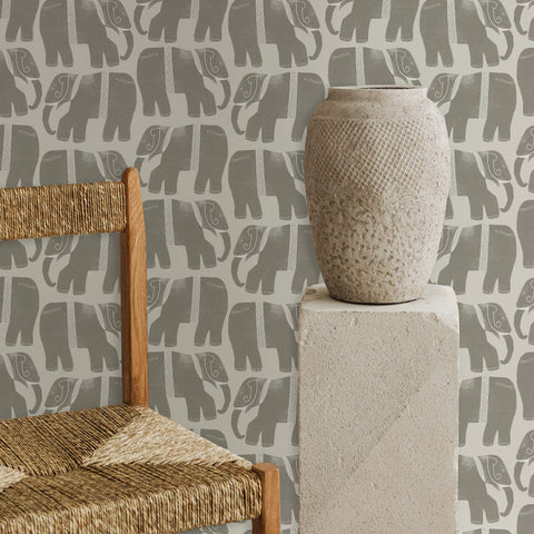 Elegant Neutral Abstract Elephants Wallpaper