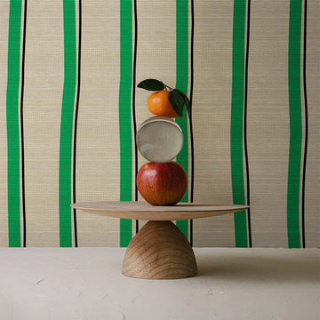 Green Stripes Grasscloth Wallpaper