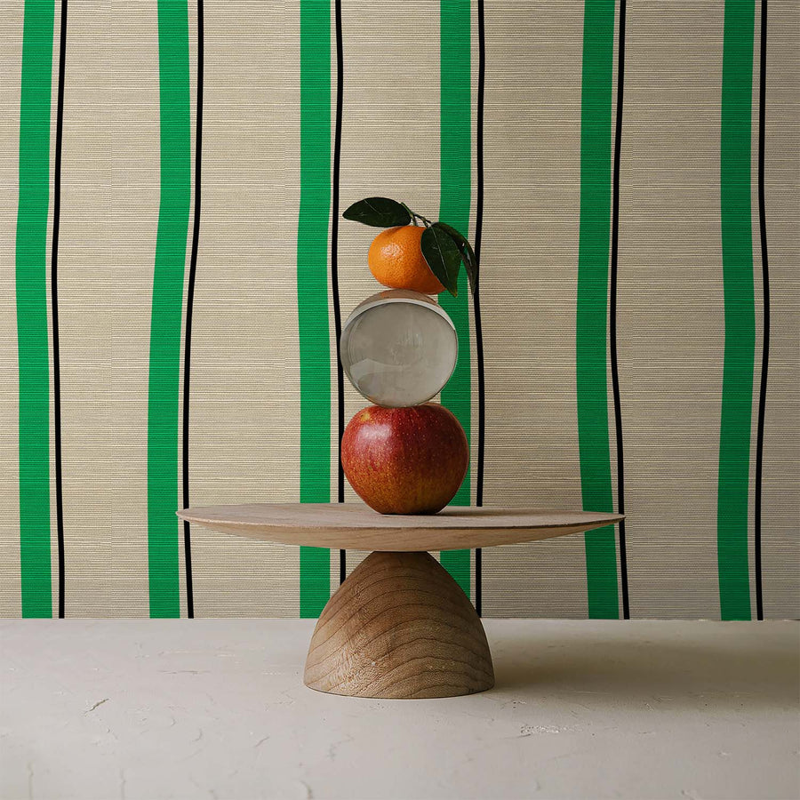 Green Stripes Grasscloth Wallpaper