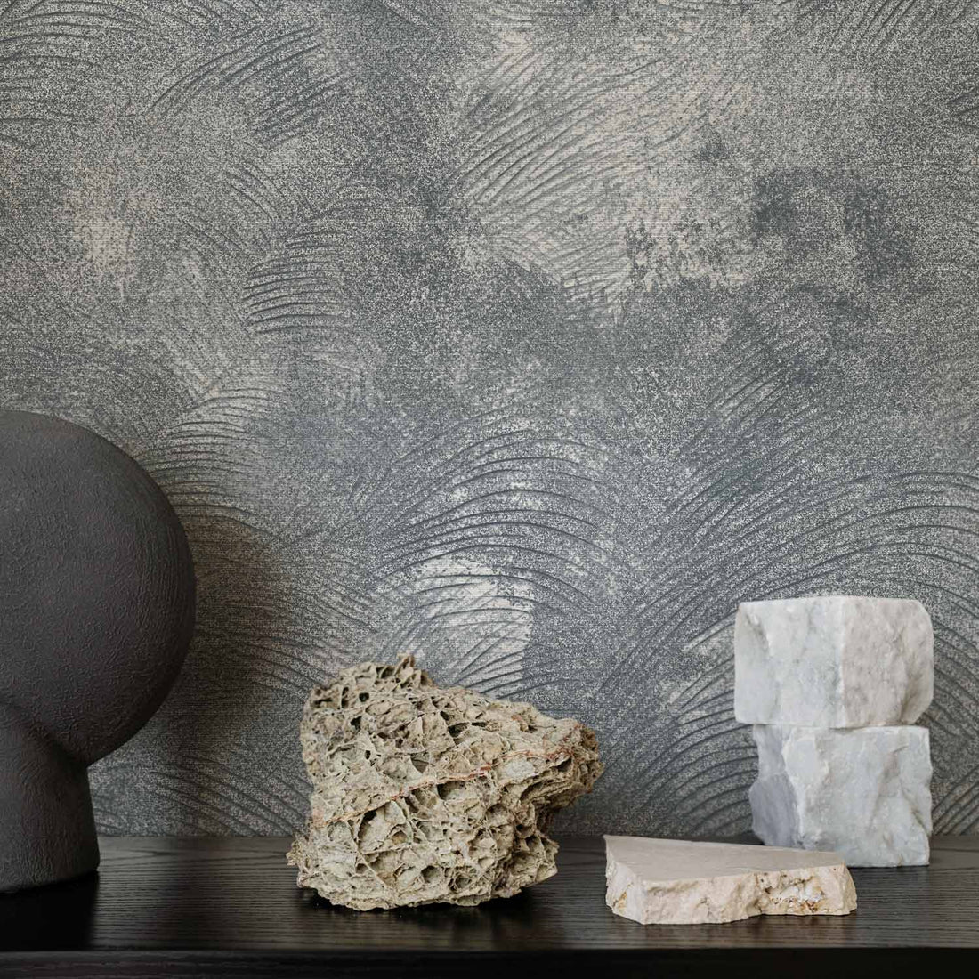 Grey Minimal Limewash Grasscloth Wallpaper