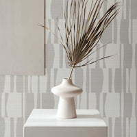 Grey Abstract Geometric Tiles Print Grasscloth Wallpaper
