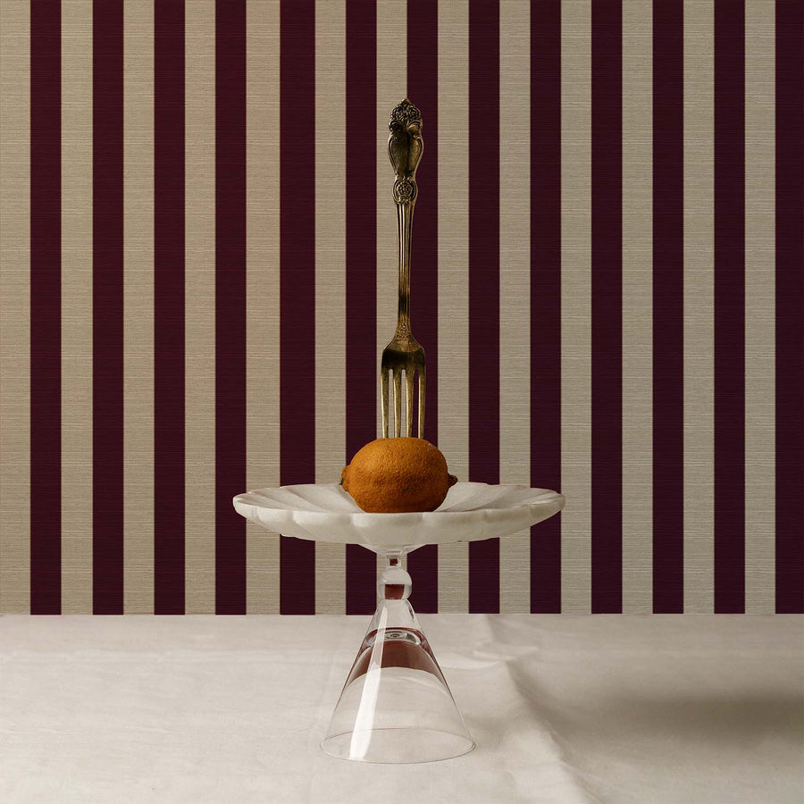 Jewel Red Classic Stripes Grasscloth Wallpaper