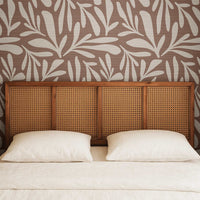 Mocha Color Floral Design Grasscloth Wallpaper