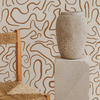 Neutral Abstract Funky Lines Grasscloth Wallpaper