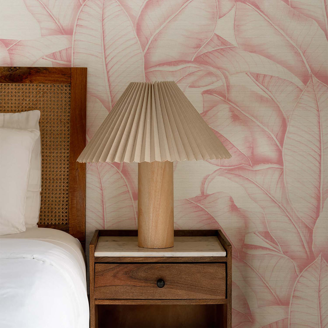 Pink Banana Leaf Grasscloth Wallpaper