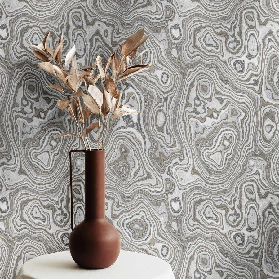 Metallic Silver Malachite Removable Wallpaper