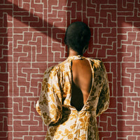 Terracotta Abstract Brick Design Grasscloth Wallpaper
