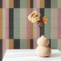 Vintage Retro Tiles Grasscloth Wallpaper