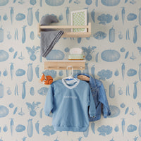 Vintage Farmhouse Vegetable Wallpaper in Blue