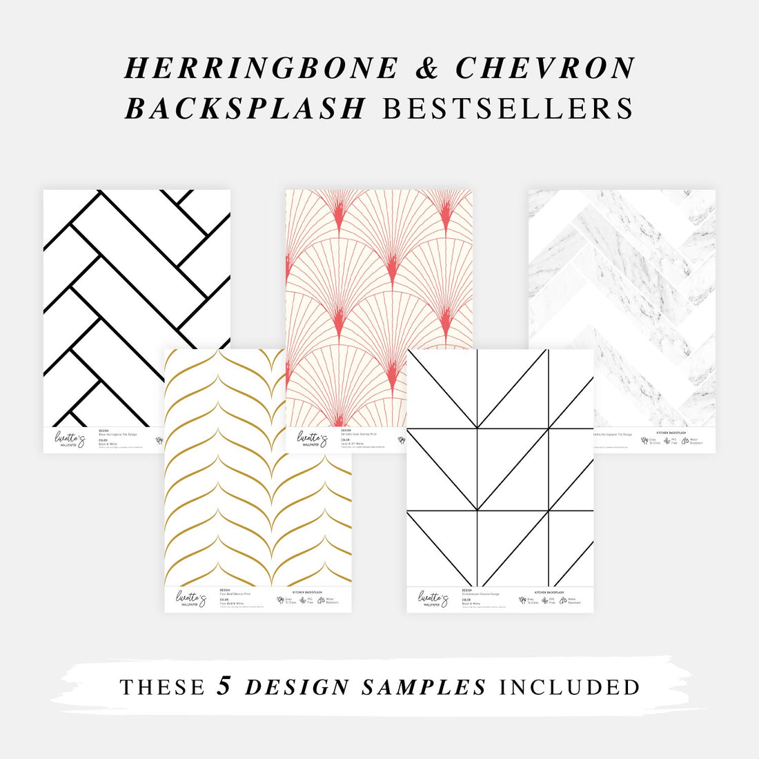 Backsplash Sample Bundle - 5 Herringbone & Chevron Backsplash Samples