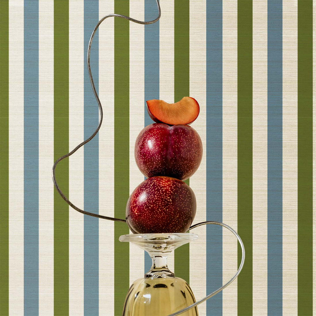 Green And Blue Stripes Grasscloth Wallpaper