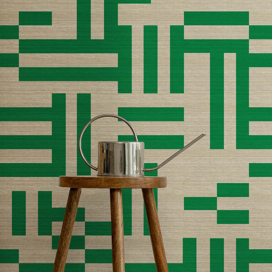 Green Maze Grasscloth Wallpaper