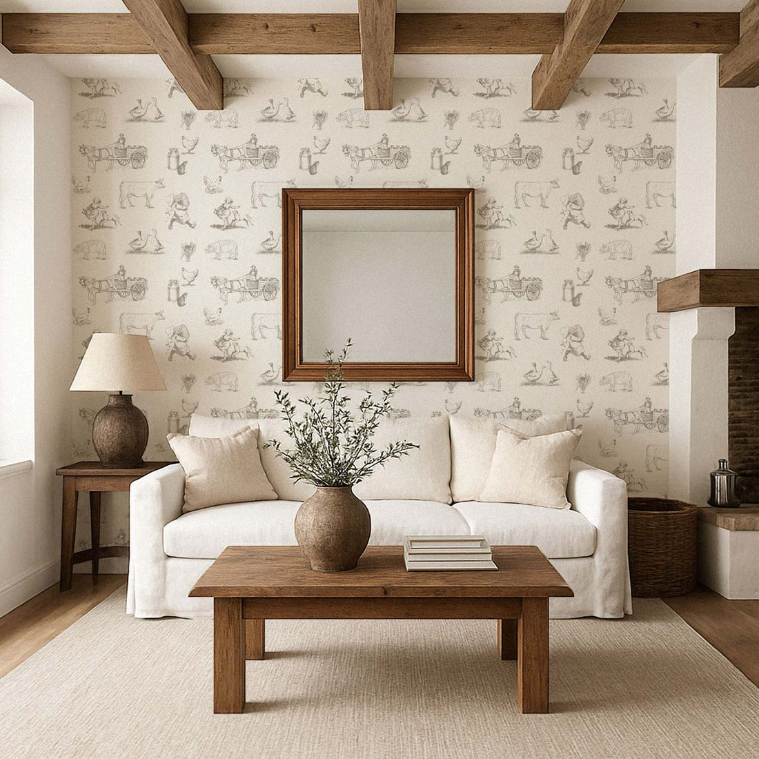 Vintage Farm Animal Print Removable Wallpaper