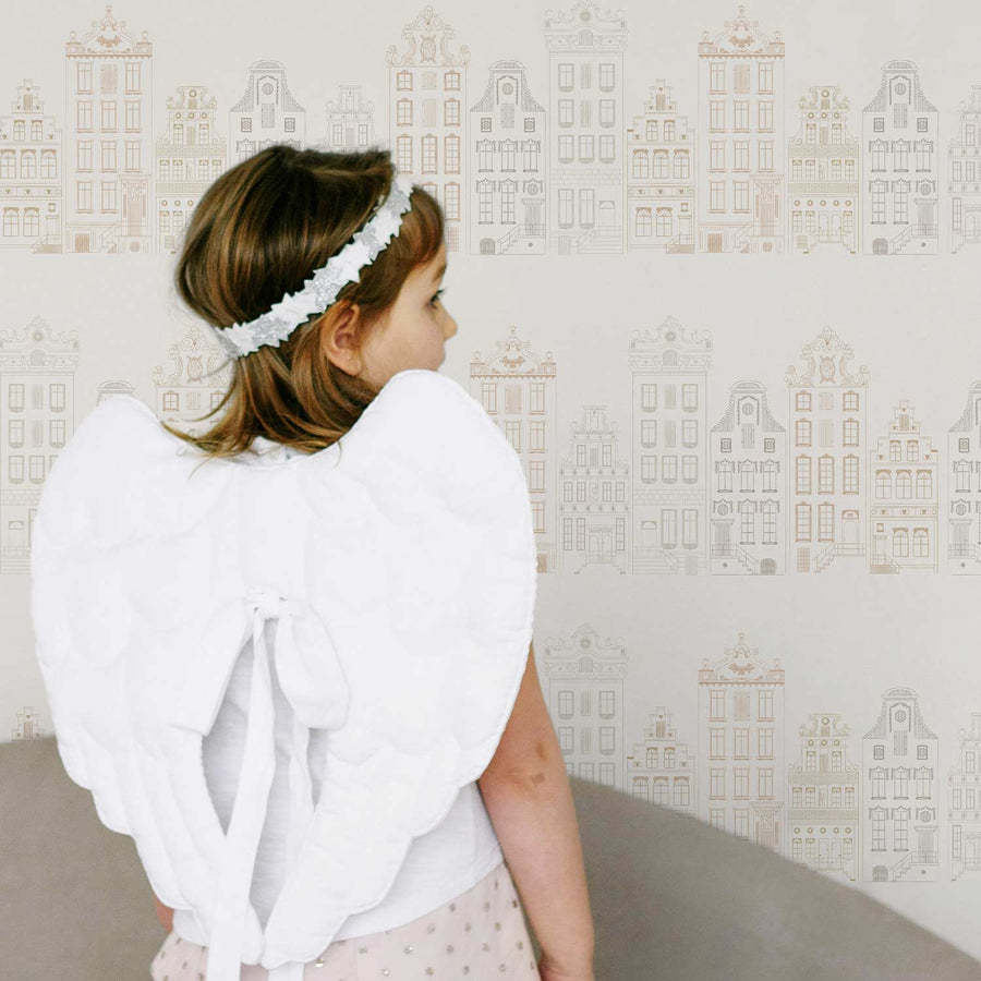 Neutral Color Vintage Houses Removable Wallpaper