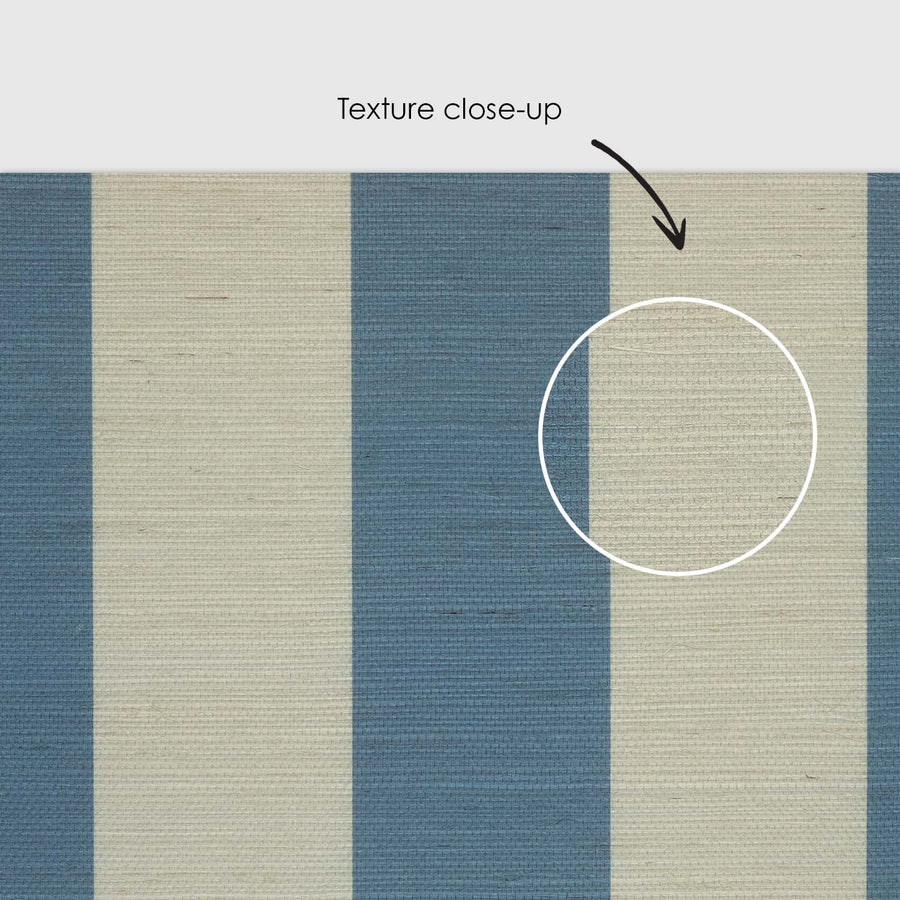 Blue Classic Stripes Grasscloth Wallpaper