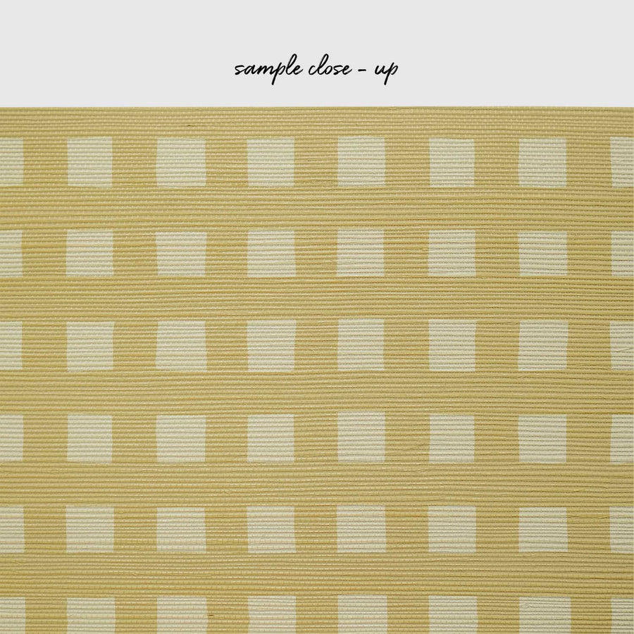 Butter Yellow Modern Plaid Grasscloth Wallpaper