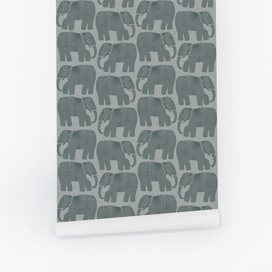 Grey Abstract Elephants Grasscloth Wallpaper