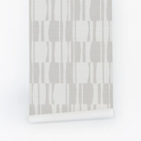 Grey Abstract Geometric Tiles Print Grasscloth Wallpaper