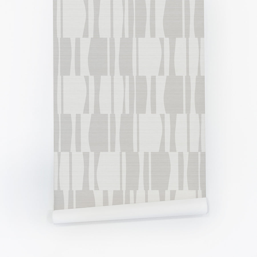 Grey Abstract Geometric Tiles Print Grasscloth Wallpaper