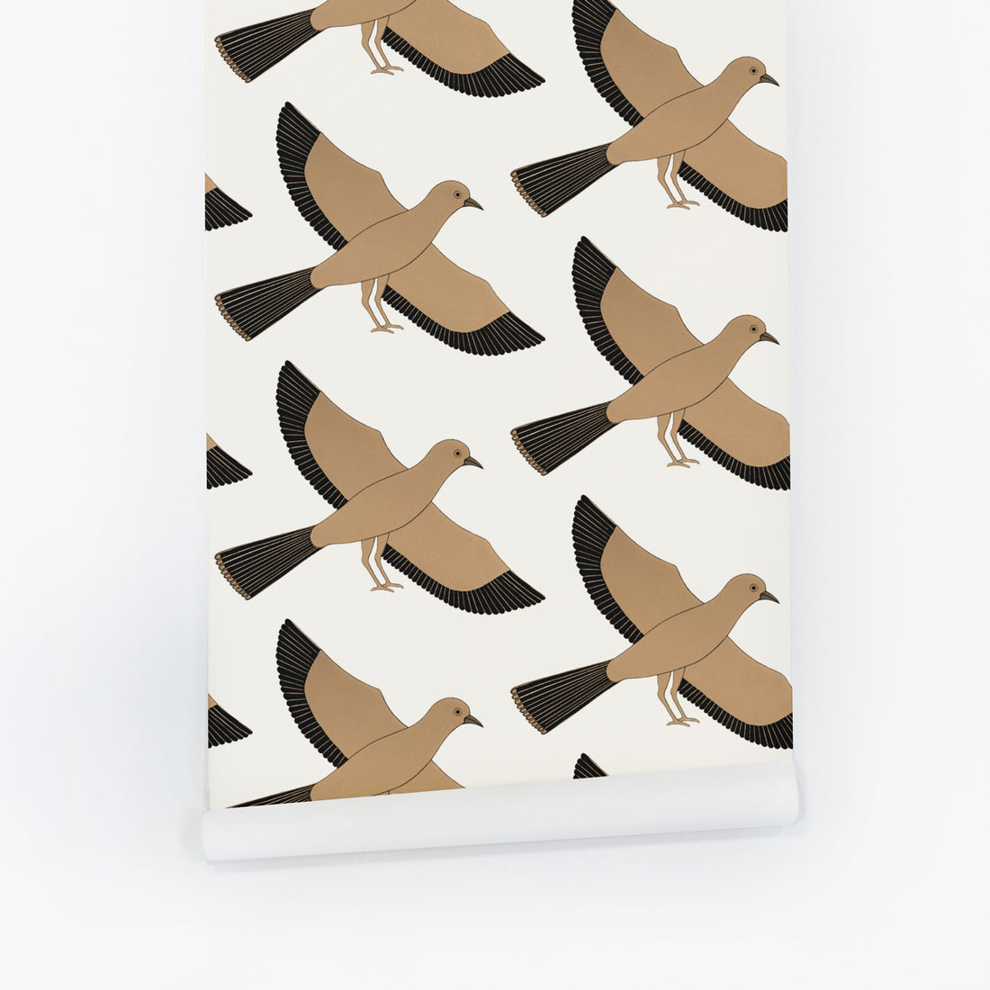 Mid-century modern pigeon design wallpaper in neutral colors