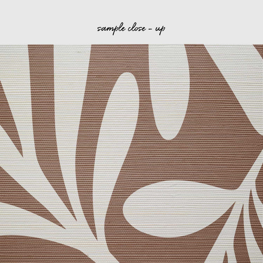 Mocha Color Floral Design Grasscloth Wallpaper