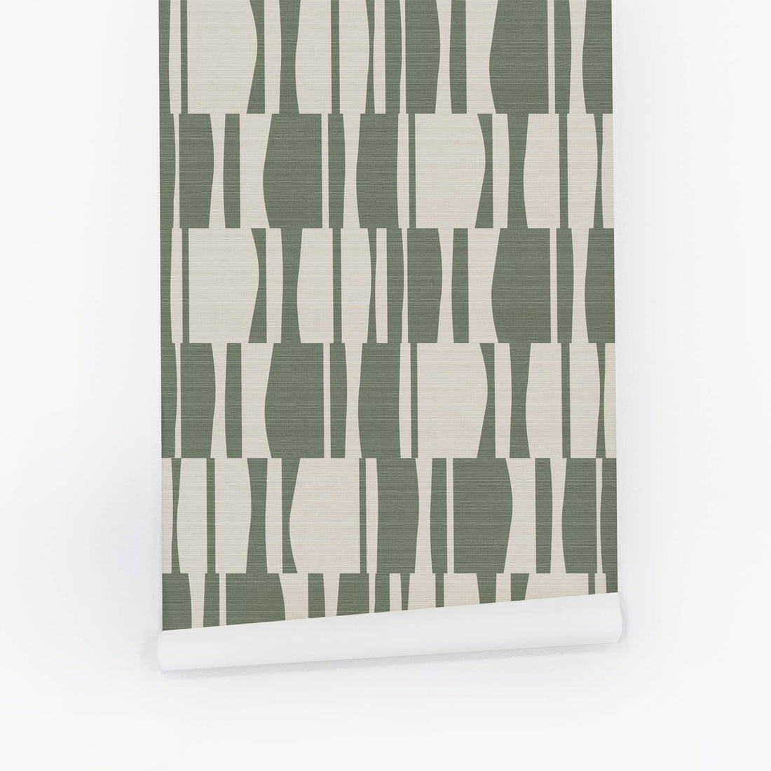 Olive Green Abstract Geometric Tiles Print Grasscloth Wallpaper