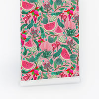 Pink Exotic Garden Print Wallpaper