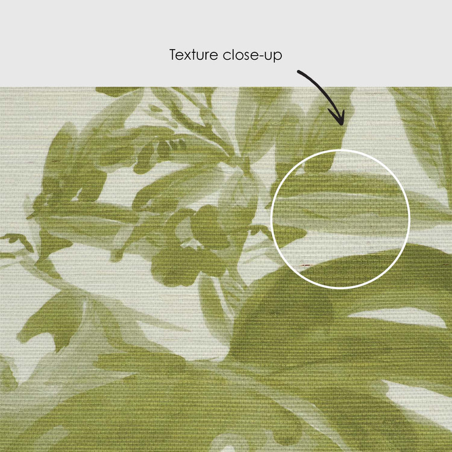 Retro Green Tropical Grasscloth Wallpaper