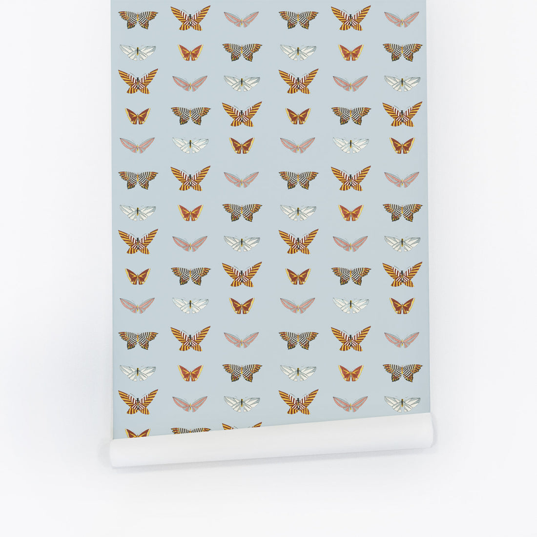 Blue vintage butterfly removable wallpaper for kids interiors