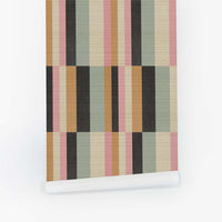 Vintage Retro Tiles Grasscloth Wallpaper