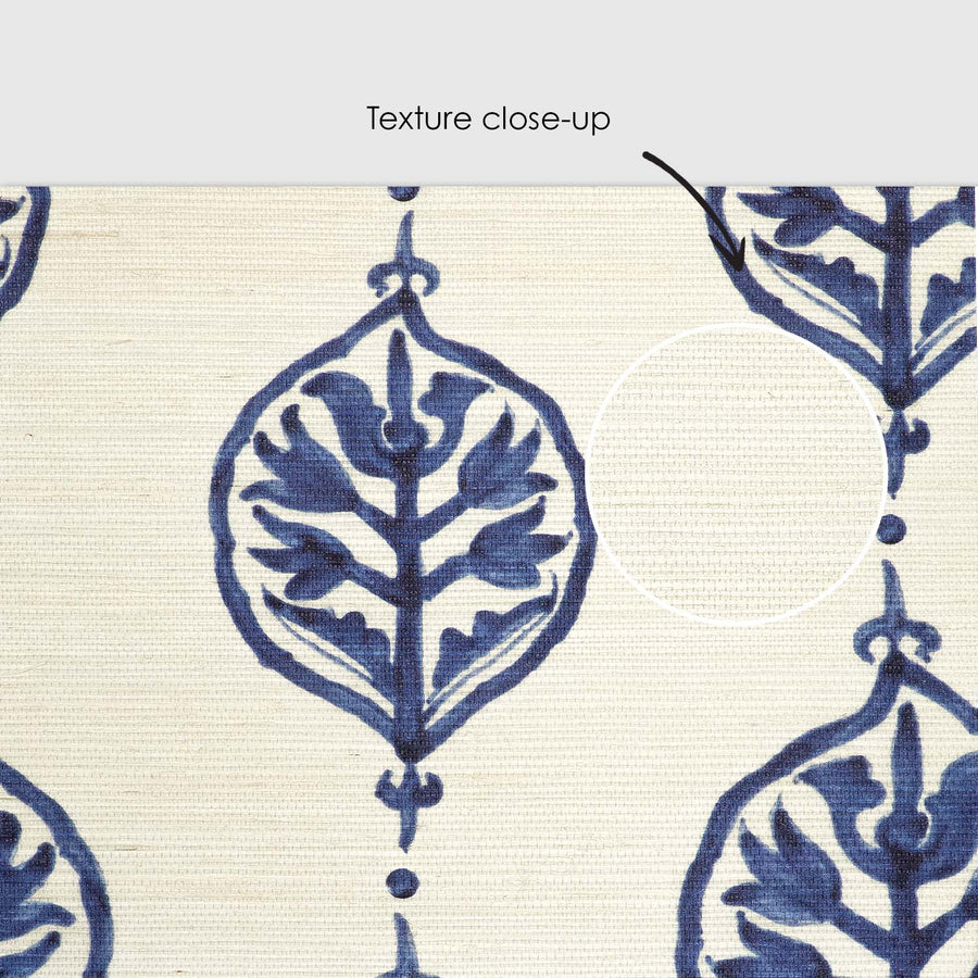 Vintage Floral Ornament Grasscloth Wallpaper