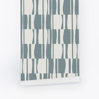 Windy Blue Abstract Geometric Tiles Print Grasscloth Wallpaper