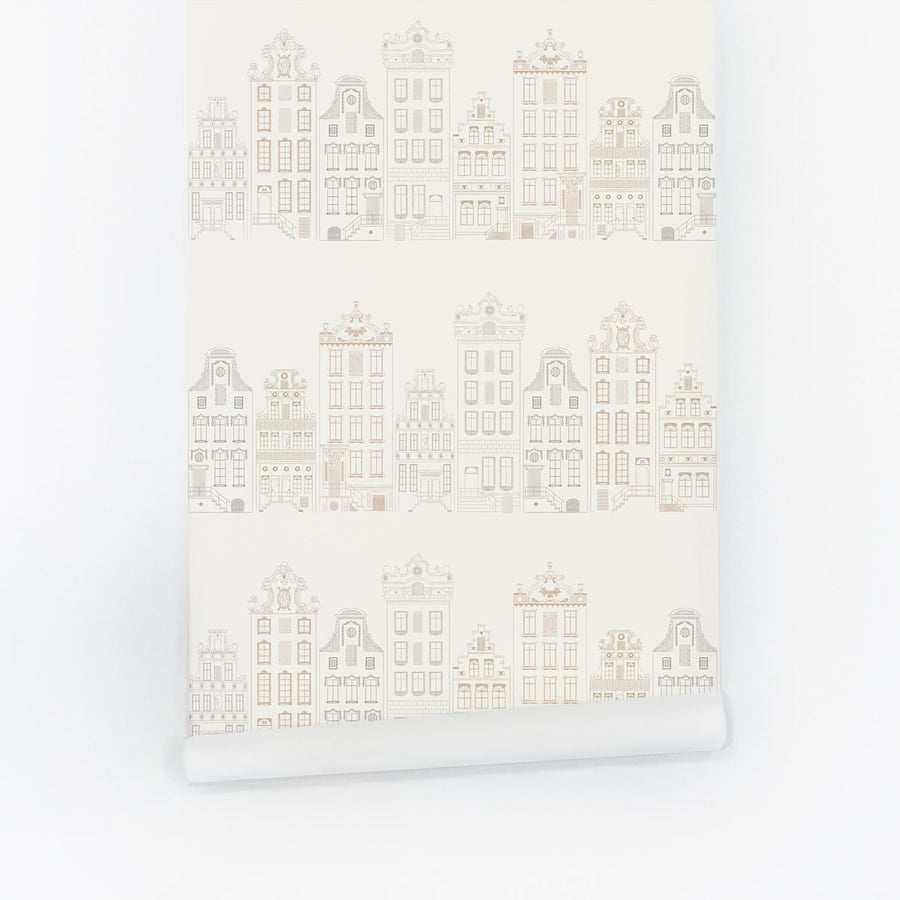 Neutral Color Vintage Houses Removable Wallpaper