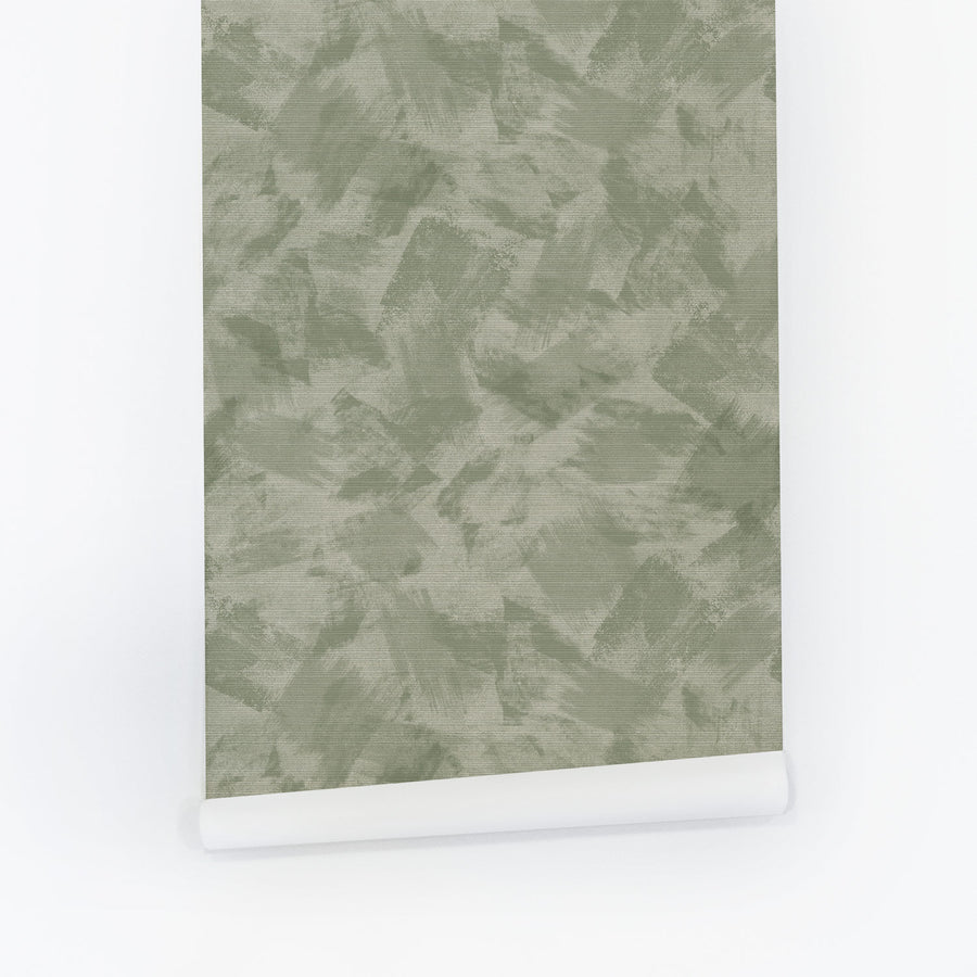 Green Limewash Grasscloth Wallpaper