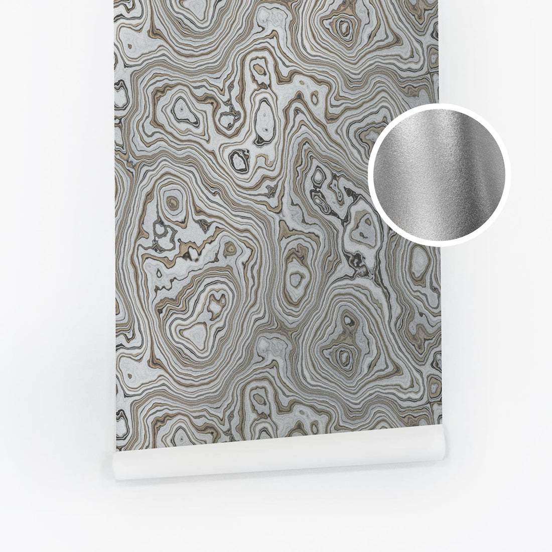 Metallic Silver Malachite Removable Wallpaper