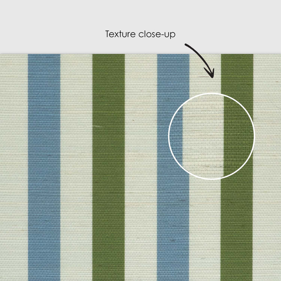Green And Blue Stripes Grasscloth Wallpaper