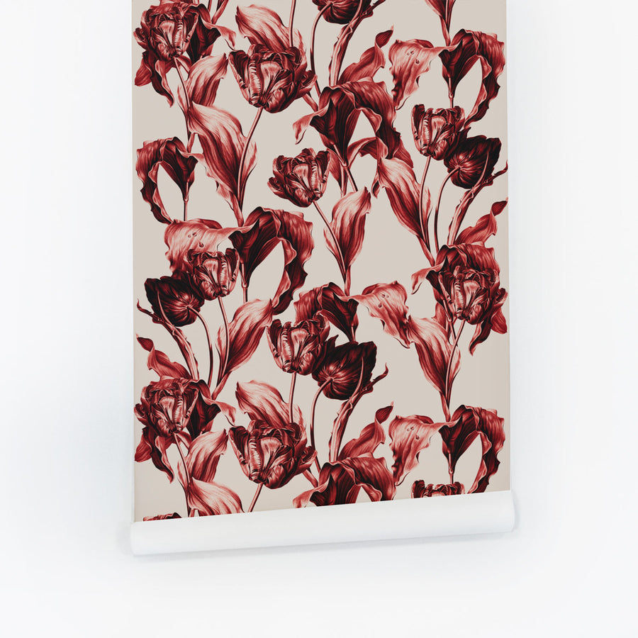 Garden Of Red Tulips Removable Wallpaper