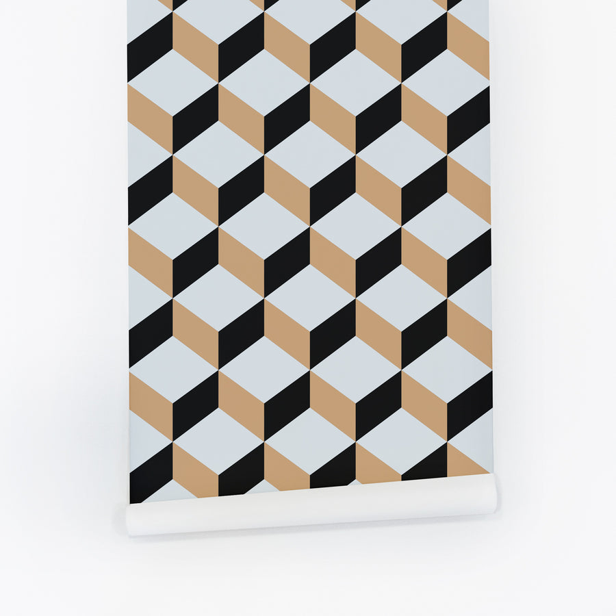 Black And Blue Cube Design Removable Wallpaper