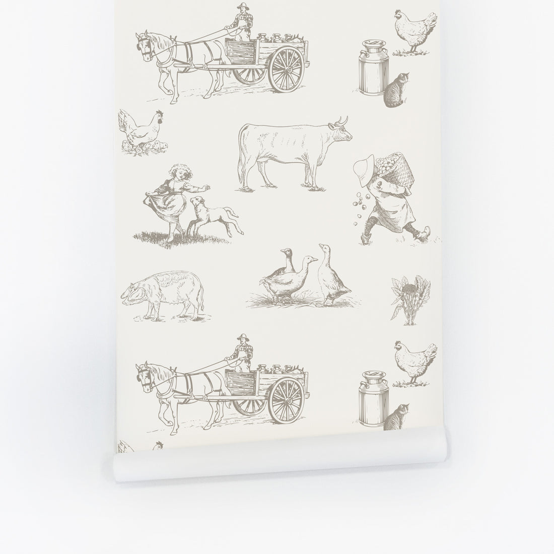 Vintage Farm Animal Print Removable Wallpaper