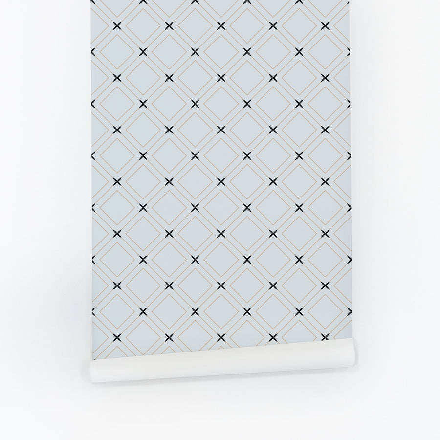 Blue Geometric Tile Pattern Wallpaper
