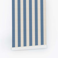 Blue Classic Stripes Grasscloth Wallpaper