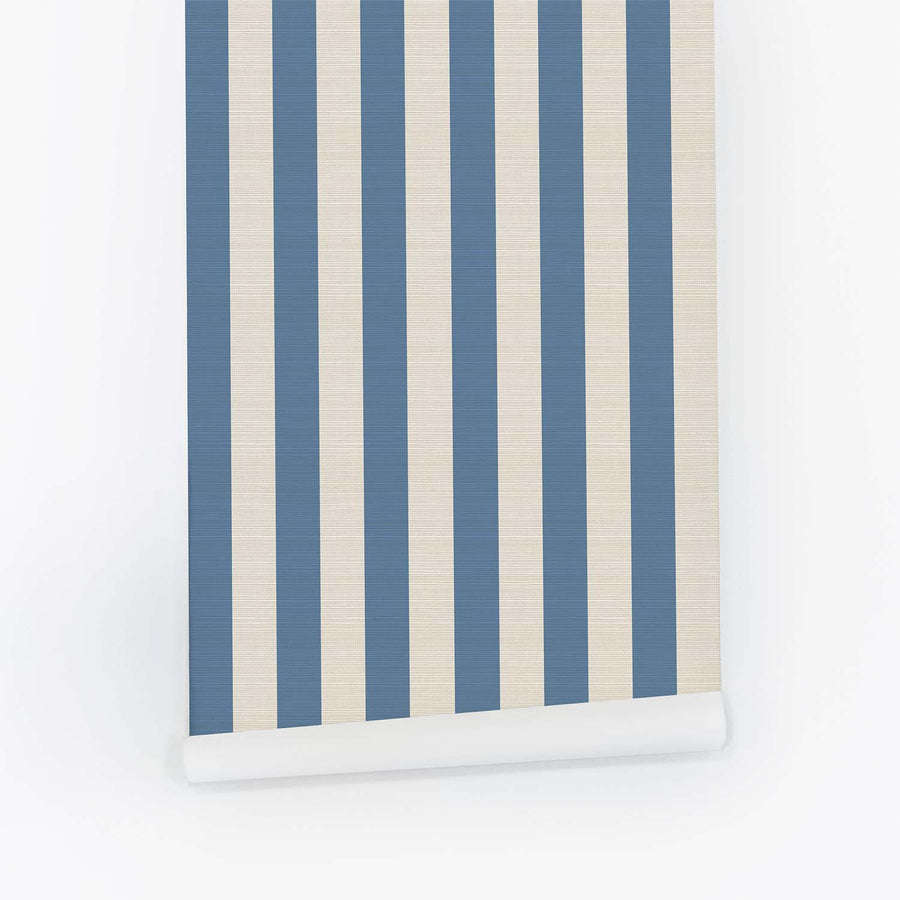 Blue Classic Stripes Grasscloth Wallpaper